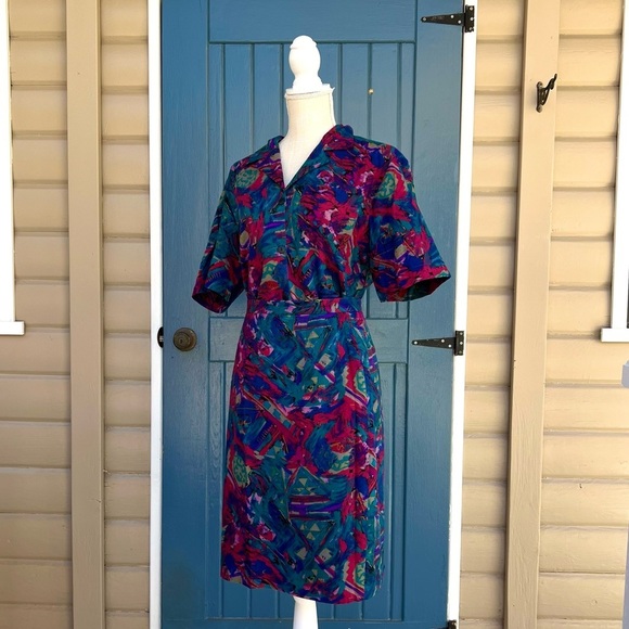 Vintage Georgiou 100% Silk 2 piece Set With Top and  skirt Women’s Size M - Picture 3 of 11